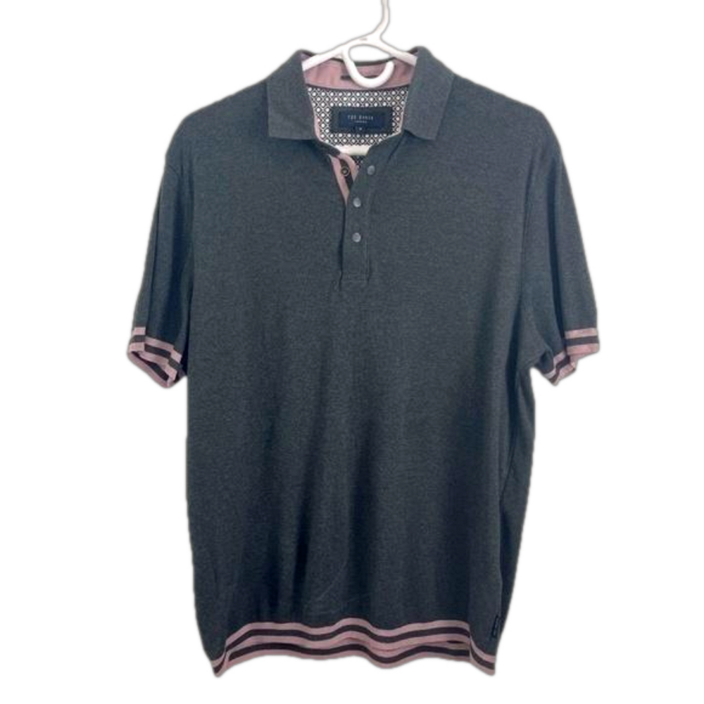 Ted Baker London Grey Polo Shirt w/ Pink Strip Trim